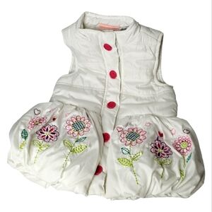 Girl's Bubble Puffer Embroidered Cottage Floral Fairy Pink Snaps Jacket Vest 5